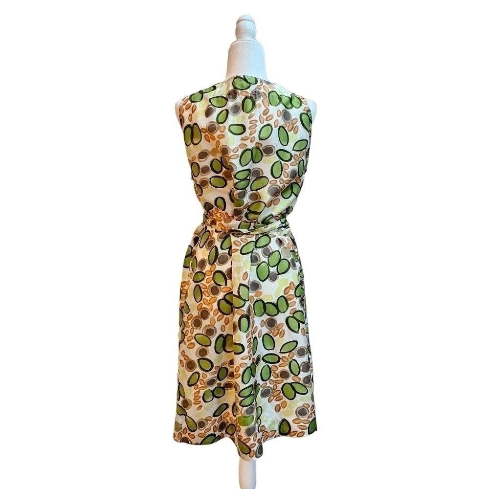 Hartford 100% Silk Wrap Dress with attached Belt, Green and Cream, Size Small - Picture 3 of 7